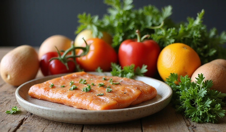 Alimenti sani su un tavolo, che rappresentano una dieta equilibrata