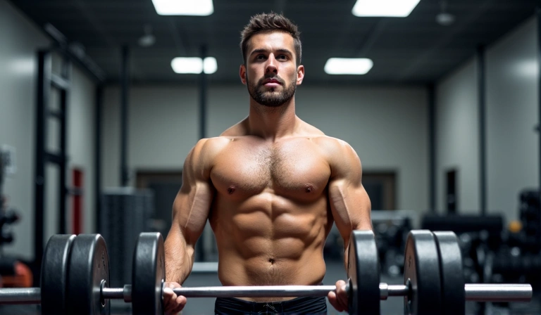 Uomo che solleva pesi in palestra, che simboleggia la forza fisica e l'allenamento