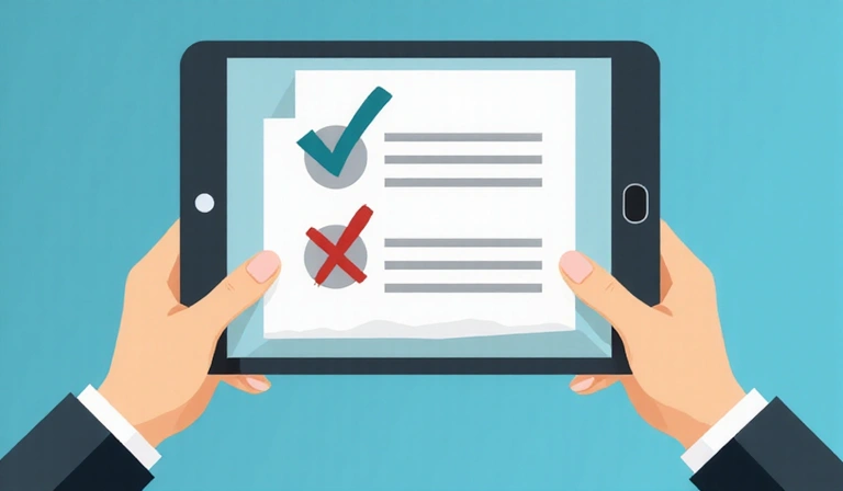 Mani che tengono un documento digitale con icone di spunta e una croce, a simboleggiare i diritti dell'utente sull'accesso, correzione ed eliminazione dei dati.