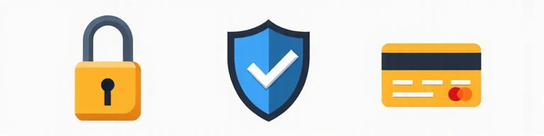 Icone di sicurezza e lucchetto per pagamenti